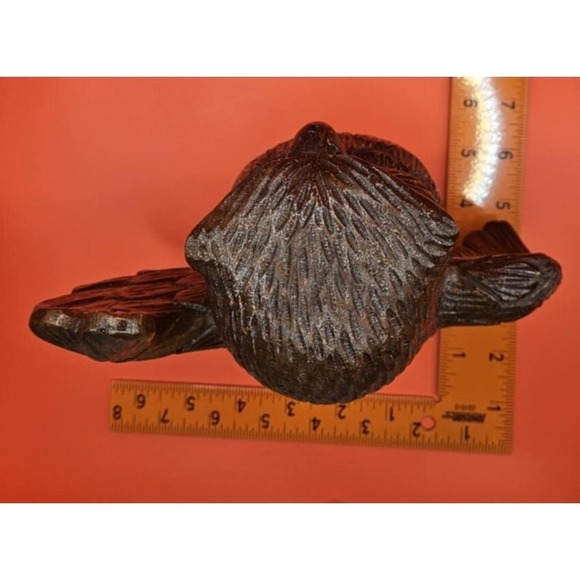 Handmade Wooden Owl Figurine Rustic Hand Carved Brown Bird Decor #Art - Picture 5 of 5